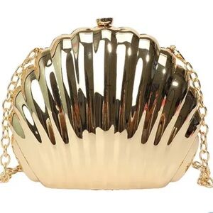 Gold Shell Clutch Crossbody Bag